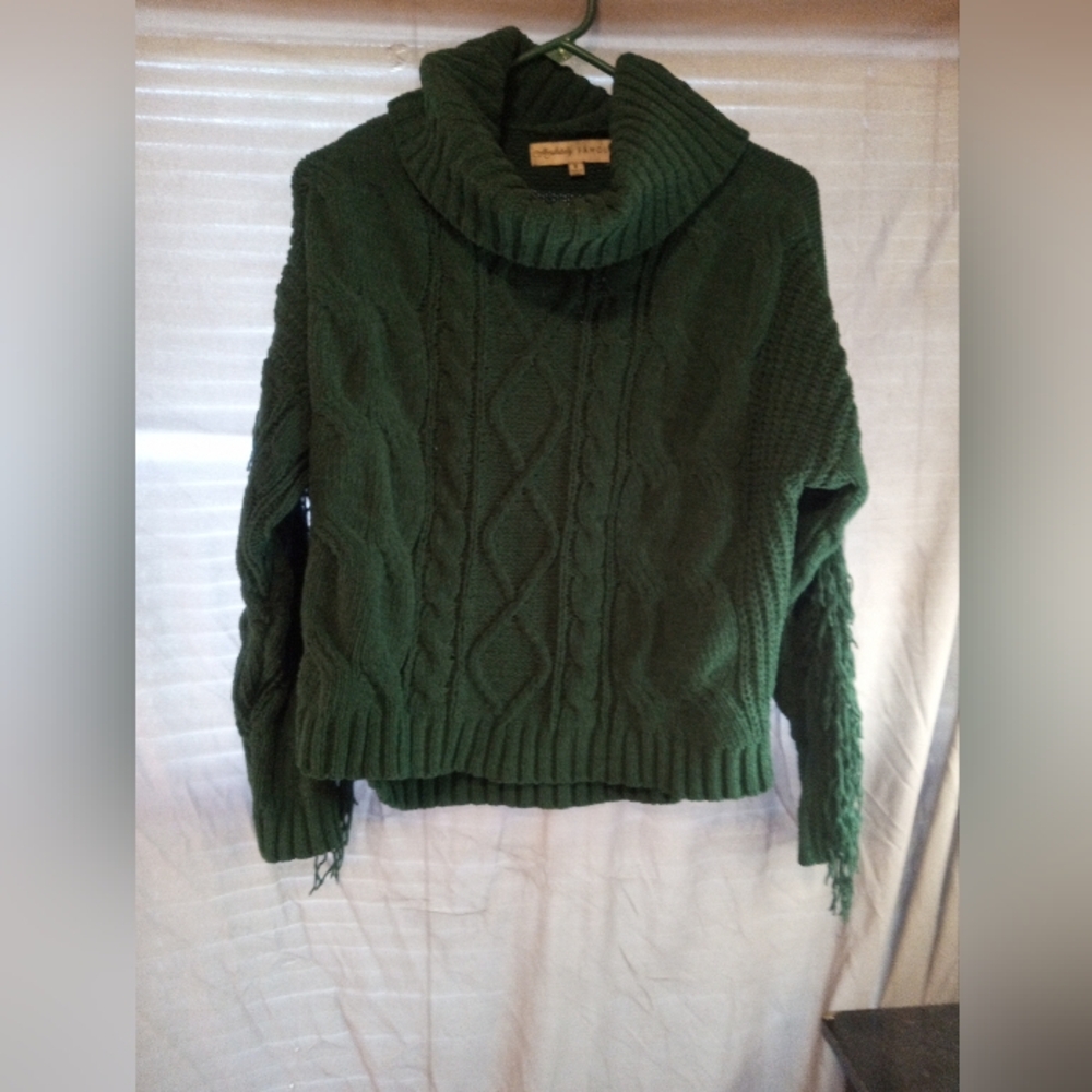 Absolutely Famous Green Cable Knit Turtleneck Sweater
